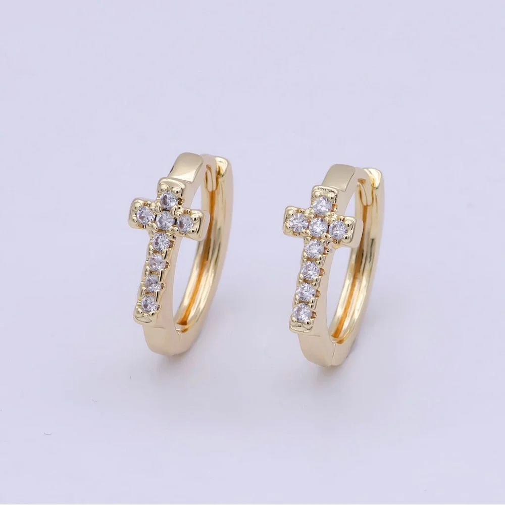 Dainty Cross cz hoop earrings